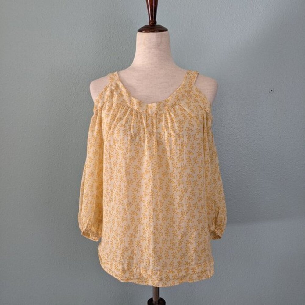 Anthro Meadow Rue yellow cold shoudler blouse 4